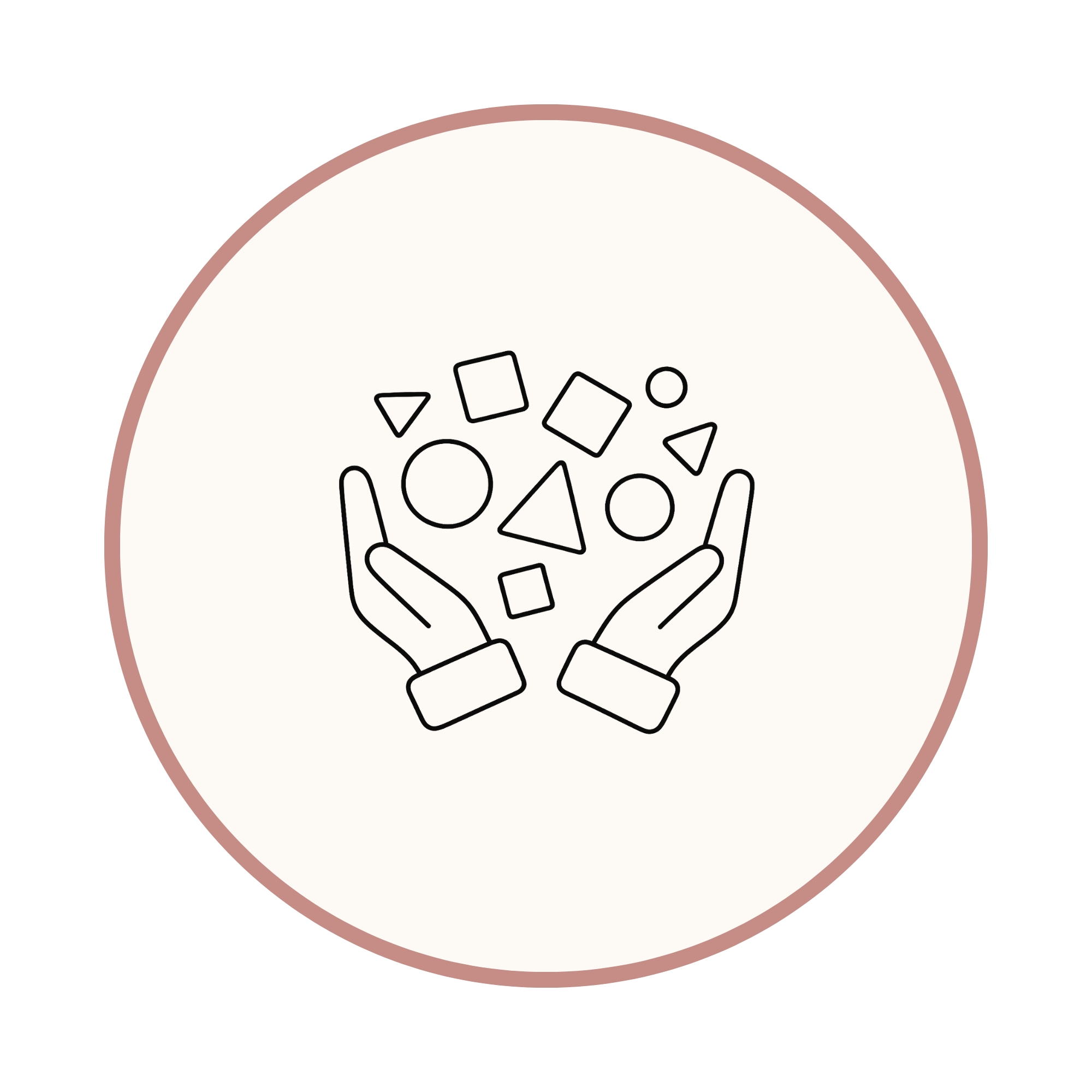 Icono de manos recogiendo formas, espacio formativo